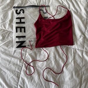 SHEIN Burgundy Red Cross Back Tie Tank Top Women’s Size Small Adjustable